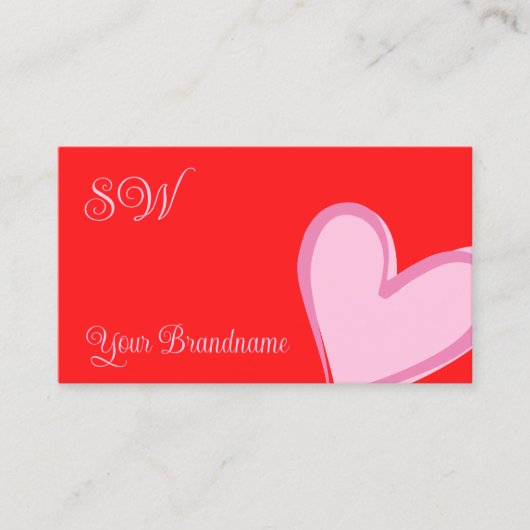 赤とゴージャスなピンクのハートと可愛いモノグラム 名刺 (正面)