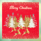 赤とゴールドとシルバーの優雅なトナカイとクリスマスツリー ウィンドウサイン (シート3)