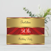 赤とゴールドの50歳の誕生日パーティー 招待状 (スタンド正面)