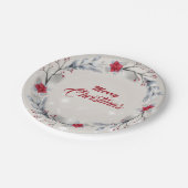 赤とシルバーのクリスマスリース ペーパープレート (アングル)