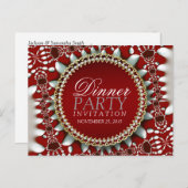 赤とシルバーのテーマのディナーパーティー招待状ポストカード インビテーションポストカード (正面/裏面)