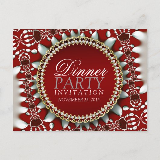 赤とシルバーのテーマのディナーパーティー招待状ポストカード インビテーションポストカード (正面)