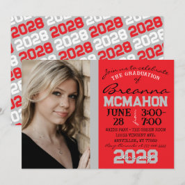 赤とシルバーのモダンな卒業写真招待状 招待状