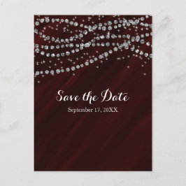 赤とシルバーの偽ダイヤモンドが輝くSave The Date 案内ポストカード