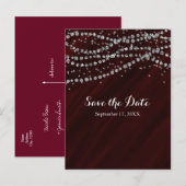 赤とシルバーの偽ダイヤモンドの輝き Save The Date 案内ポストカード (正面/裏面)