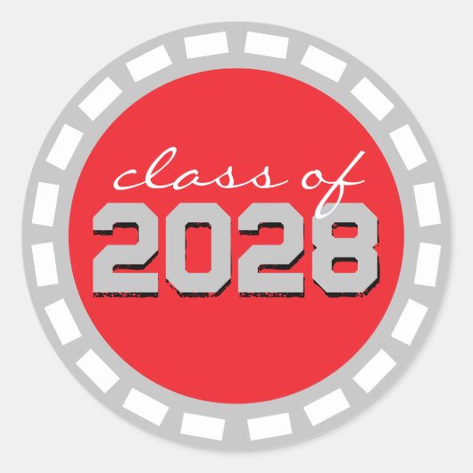 赤とシルバーグレイのフィルムストリップ 卒業 ラウンドシール (正面)