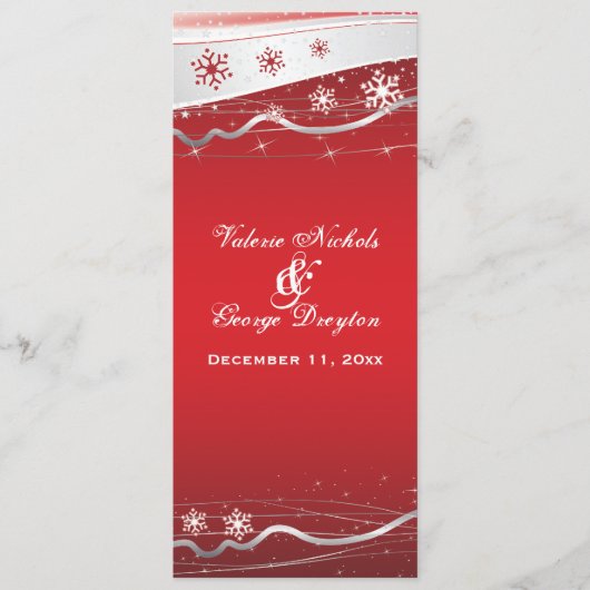 赤とシルバーグレイの雪の結晶 ウェディングプログラムカード プログラム (正面)