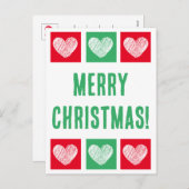 赤とシンプル緑とハートはクリスマスに楽しむ シーズンポストカード (正面/裏面)