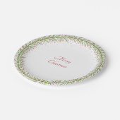 赤とシンプル緑のリースクリスマス ペーパープレート (アングル)