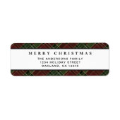 赤とシンプル緑の格子模様の聖降誕祭ミニマル ラベル (正面)