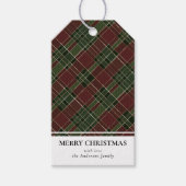 赤とシンプル緑の格子模様の聖降誕祭モダン ギフトタグ (正面)