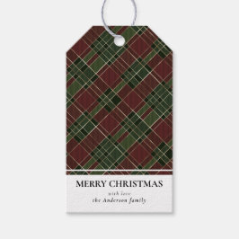 赤とシンプル緑の格子模様の聖降誕祭モダン ギフトタグ