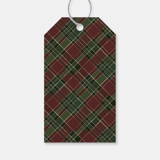 赤とシンプル緑の格子模様の聖降誕祭モダン ギフトタグ (裏面)