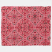 赤とスイカのピンクのフローラタイル フリースブランケット (正面(横))