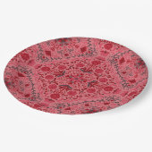 赤とスイカのピンクのフローラタイル ペーパープレート (アングル)