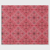 赤とスイカのピンクのフローラタイル ラッピングペーパー (フラット)