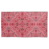 赤とスイカのピンクのフローラタイル 枕カバー (正面左)