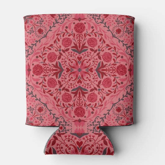 赤とスイカのピンクのフローラタイル 缶クーラー (裏面)