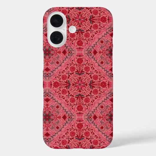 赤とスイカピンクの花柄タイル Case-Mate iPhoneケース (裏面)
