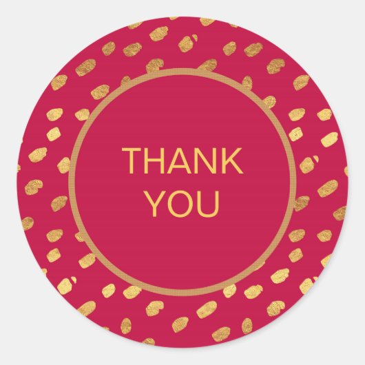 赤とスタイリッシュ金ゴールドありがとうステッカー ラウンドシール (正面)