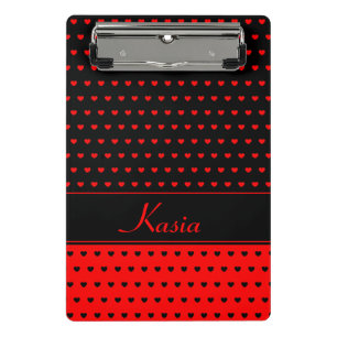 赤とスタイリッシュ黒のハート、名前/文字テンプレート ミニクリップボード