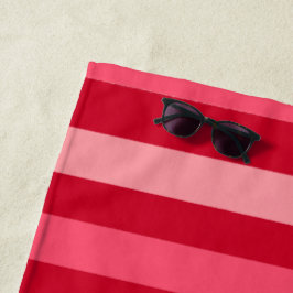 赤とストライプピンクのバレンタイン ビーチタオル