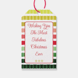 赤とストライプ緑と金ゴールドの休日のパターン ギフトタグ