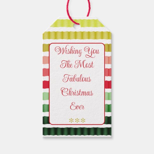 赤とストライプ緑と金ゴールドの休日のパターン ギフトタグ (正面)