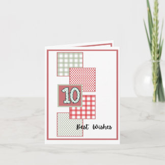 赤とセージの点とギンガム – 10誕生日 カード