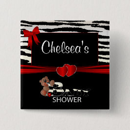 赤とゼブラストライプベビーシャワー 缶バッジ