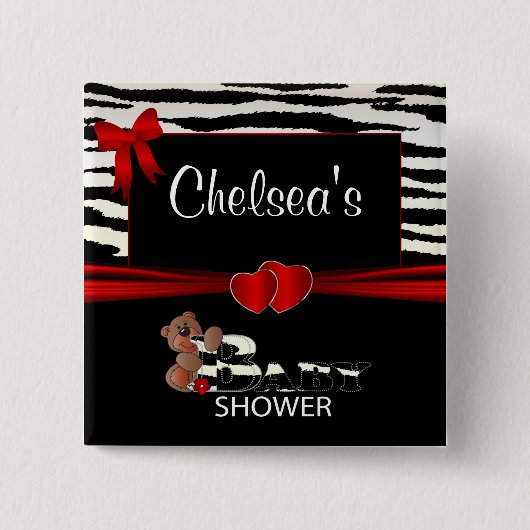 赤とゼブラストライプベビーシャワー 缶バッジ (正面)