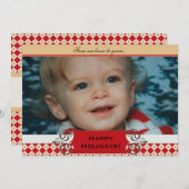 赤とタンのアーガイル休日の写真カード シーズンカード (正面/裏面)