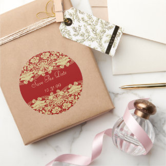 赤とタンのベージュ色日付の保存 ラウンドシール