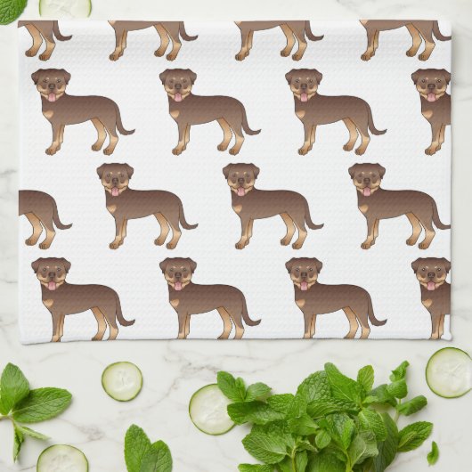 赤とタンロットワイラーかわいい漫画の犬のパターン キッチンタオル (折り畳み)