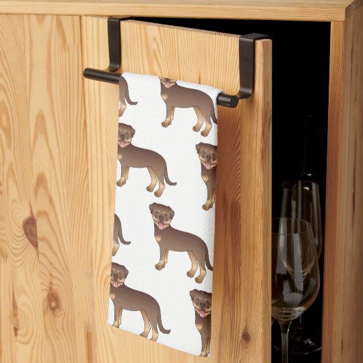 赤とタンロットワイラーかわいい漫画の犬のパターン キッチンタオル (三つ折り)