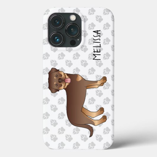 赤とタン色のロットワイラー かわいいキャラクター犬 イラスト 名前入り Case-Mate iPhoneケース (裏面)