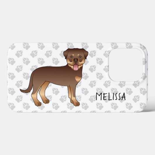 赤とタン色のロットワイラー かわいいキャラクター犬 イラスト 名前入り Case-Mate iPhoneケース (裏面 (横))
