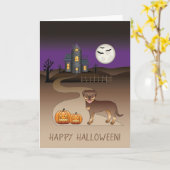 赤とタン色のロットワイラー・ハロウィンお化け屋敷 カード (黄色い花)