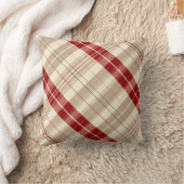 赤とタン ベージュのチェック柄 タータン 対角 クッション (ブランケット)