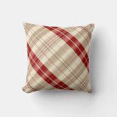 赤とタン ベージュのチェック柄 タータン 対角 クッション (正面)
