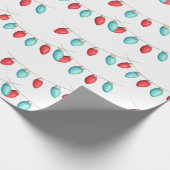 赤とターコイズのクリスマスライトパターン(の模様が)ある ラッピングペーパー (角)