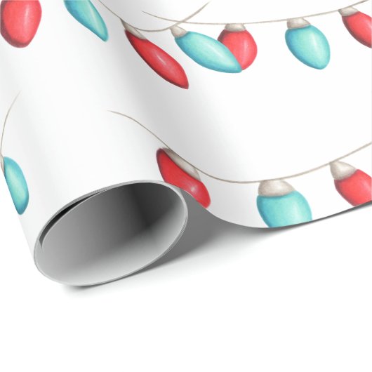 赤とターコイズのクリスマスライトパターン(の模様が)ある ラッピングペーパー (ロールコーナー)