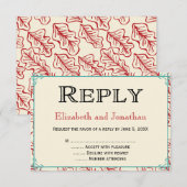 赤とターコイズのラスティックウェディング返信カード 出欠カード (正面/裏面)