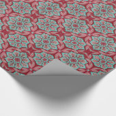 赤とターコイズの花"フローラアラベスク ラッピングペーパー (角)