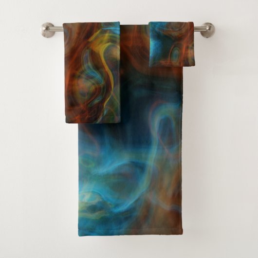 赤とターコイズブルーのスモークした大理石抽象芸術 バスタオルセット (インサイチュ)
