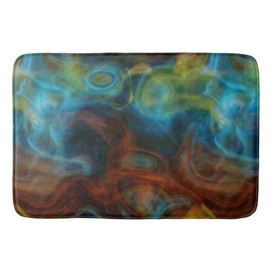 赤とターコイズブルーのスモークした大理石抽象芸術 バスマット (正面)