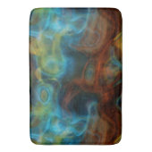 赤とターコイズブルーのスモークした大理石抽象芸術 バスマット (正面縦)