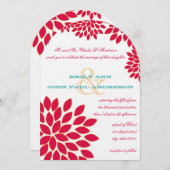 赤とターコイズモダンフローラ菊 招待状 (正面/裏面)