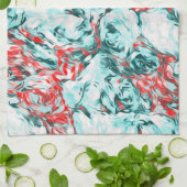 赤とターコイズ抽象芸術 キッチンタオル (折り畳み)