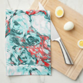 赤とターコイズ抽象芸術 キッチンタオル (四つ折り)